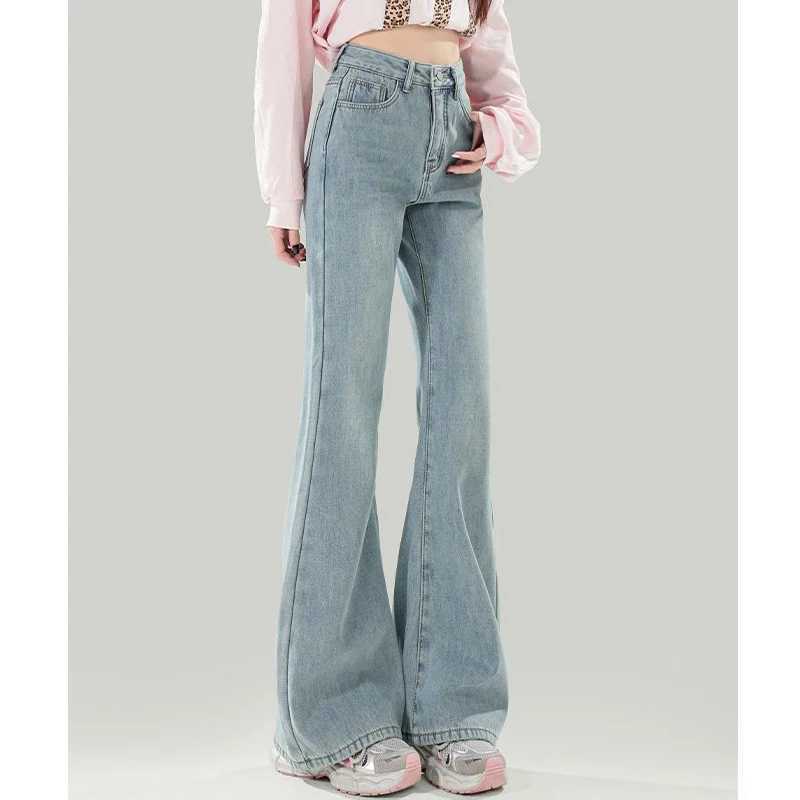 2025 High Street Women Low Waist Flare Jeans Lady Chic Retro Slim Fit Thin Pants s Fashion Casual Denim Trousers M260317