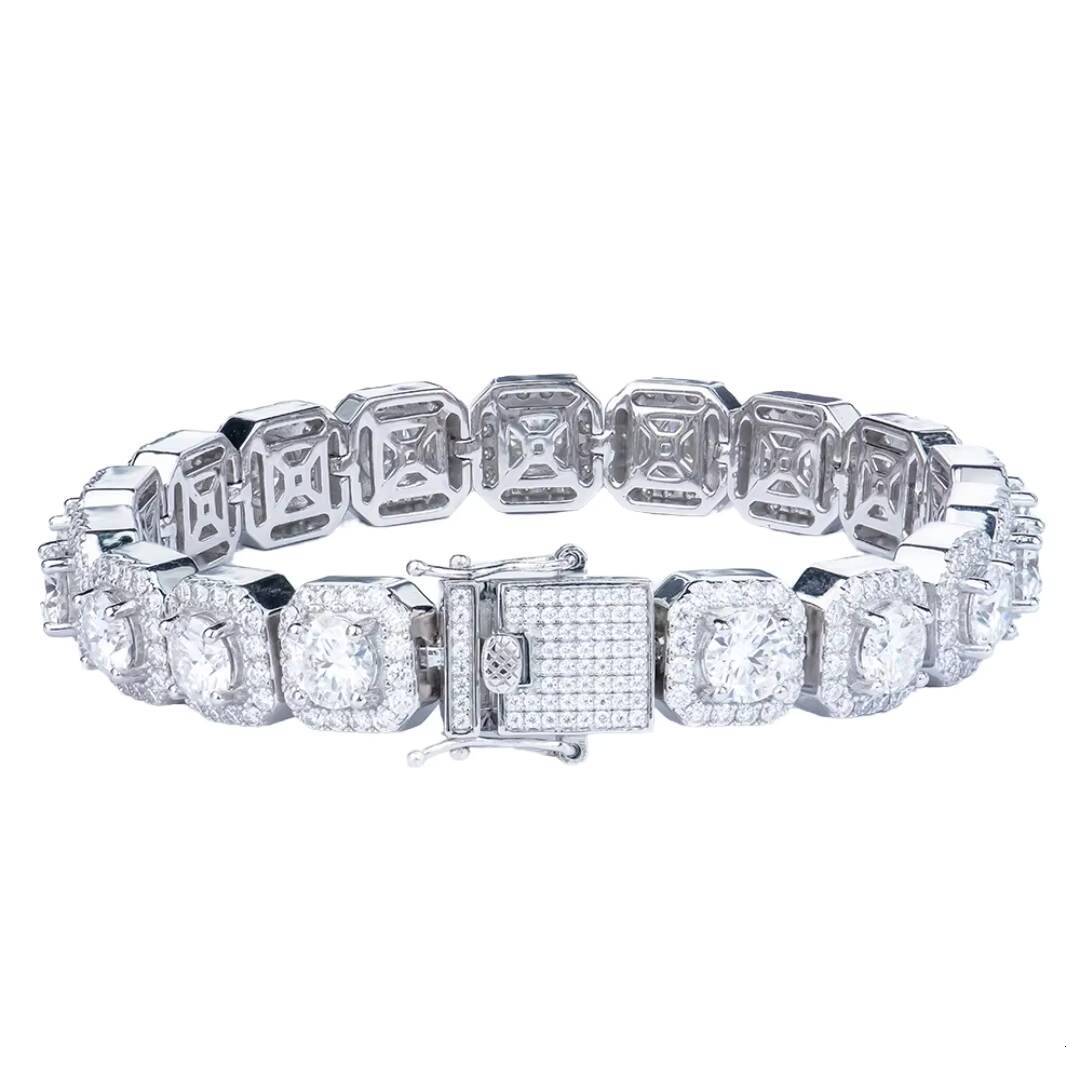 Hip Hop Moissanite Clustered Tennis Bracelet Yellow / White Gold Plated Square Clustered Cuban Chain Bracelet Bangle 925 Silver