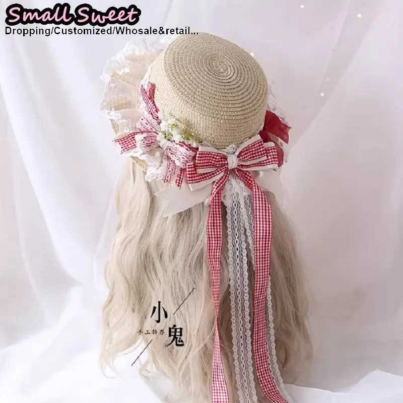 Womens Y2K Girl Sweet Lolita Straw Boater Hat Plaid Design with Bow Accents Versatile Forest-Style Sun Hat for Casual Wear H260317 - view 5