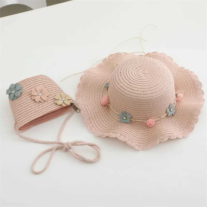 Summer child casual butterfly straw hat handbags Sets Kid girls Outdoor holiday panama cap straw bags Sun hat 2pcs H260317 - view 5