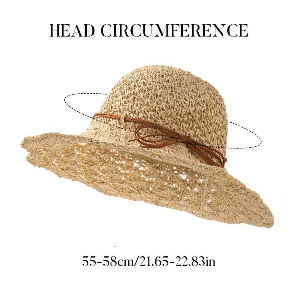 Womens Crochet Straw Hat with Bowknot Wide Brim Summer Sun Hat for Beach Travel Outdoor Activities Breathable Floppy Straw H260317 - view 6
