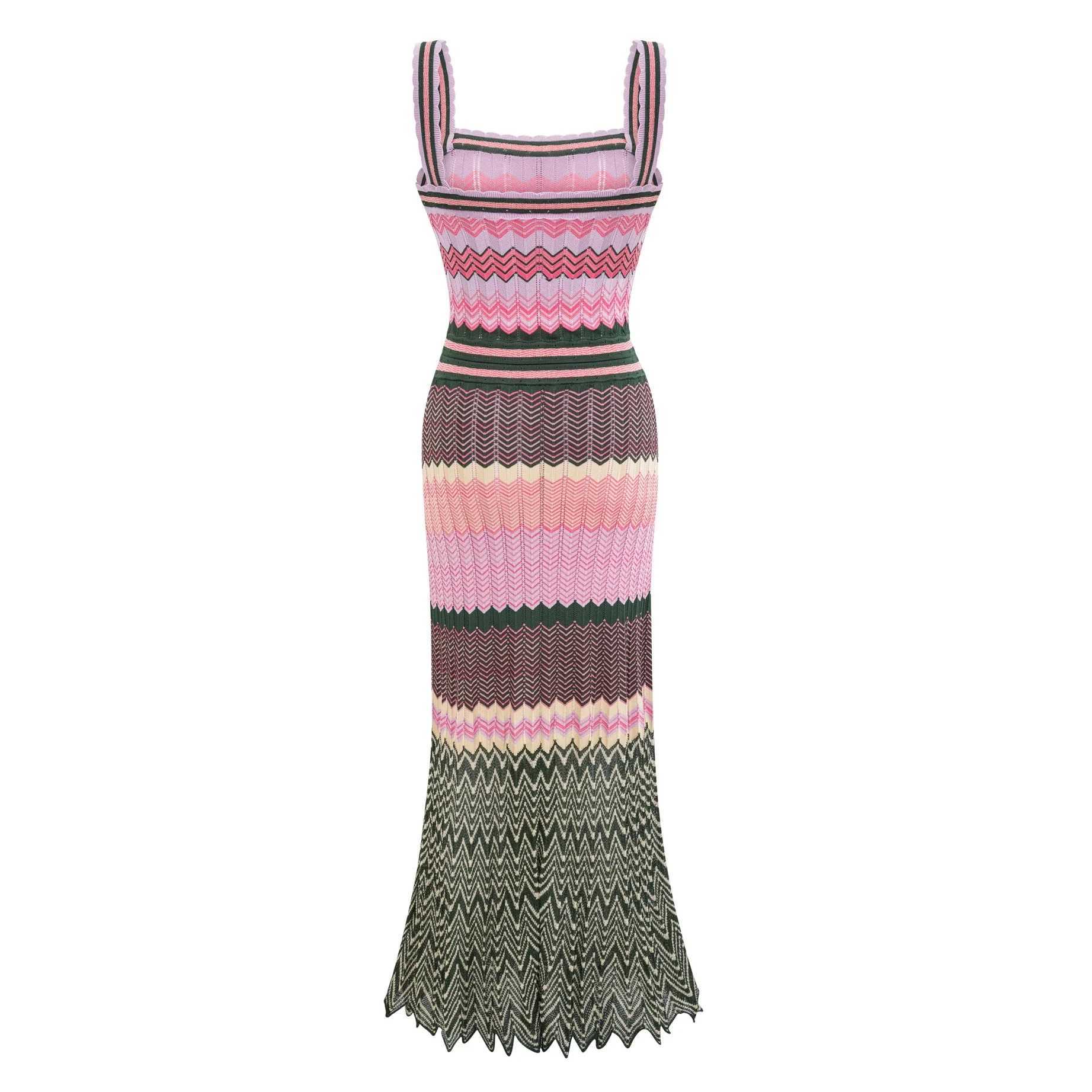 Luxury Brand Design Knitted Zigzag High Elasticity Color Sleeveless Long Maxi Dress Women Arab Africa Popular Boho Lady Skirt L260305 - view 3