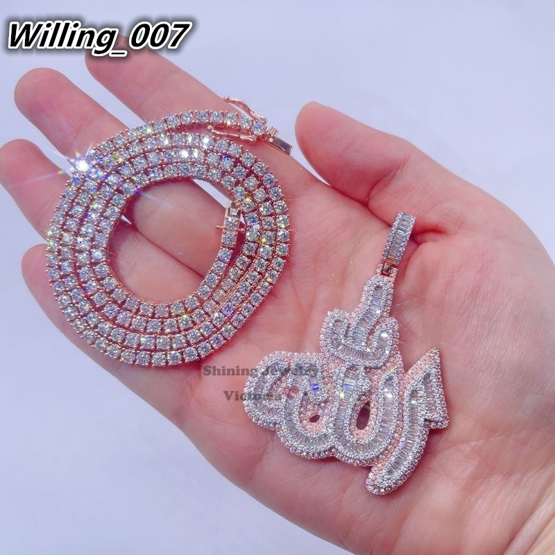 14k Rose Gold Plated Sterling Silver Hip Hop Men Vvs Moissanite Diamond Iced Out Allah Pendant