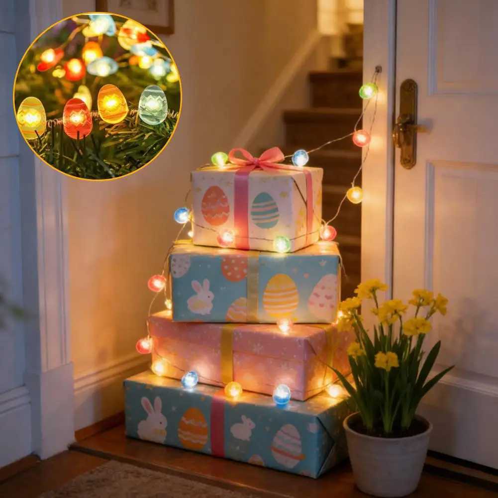 2M 20LED Easter Decoration String Lights Battery Powered Copper Wire Lights Bunny Rabbit Carrot Egg Theme Festival Party Decor H260316