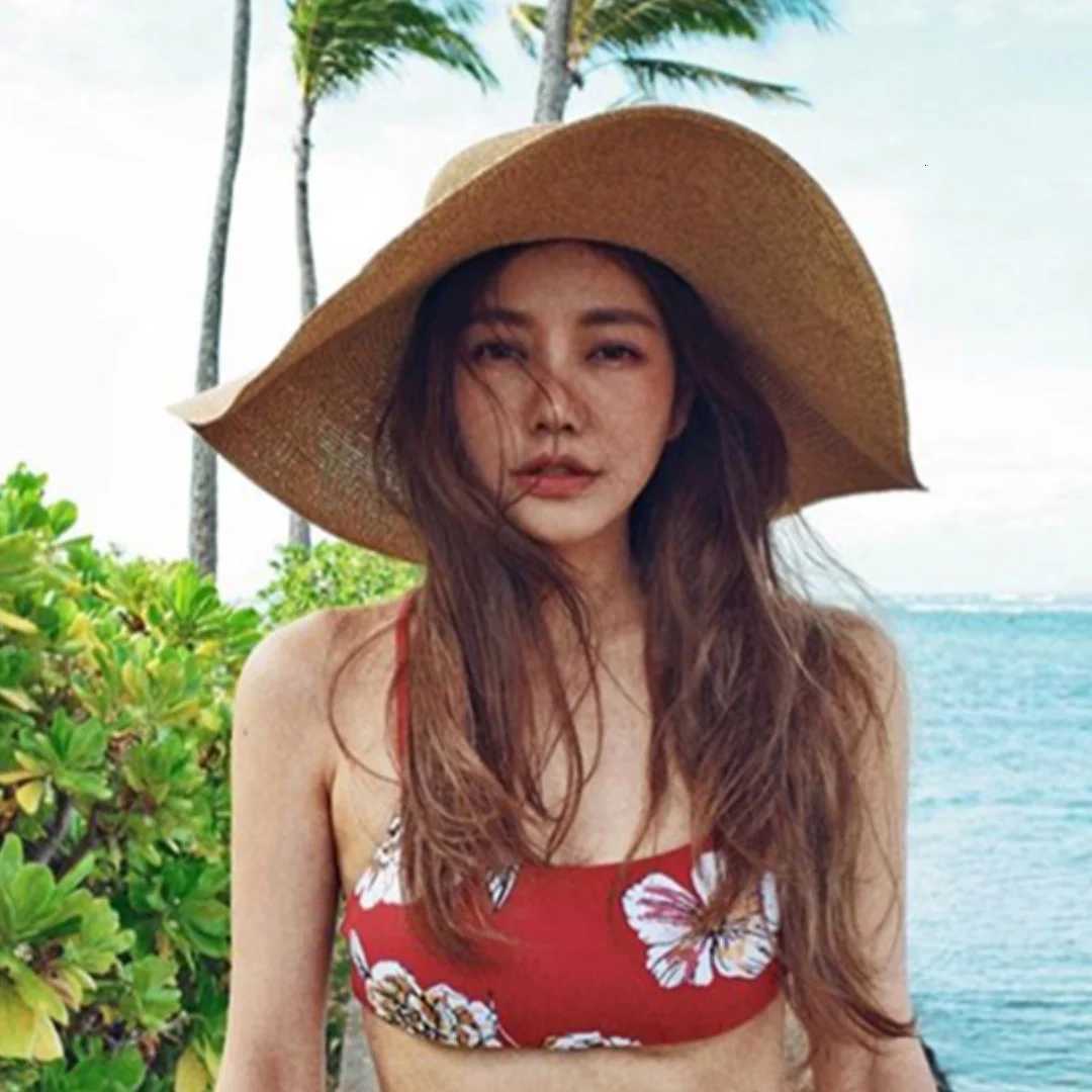 15cm Wide Brim Straw Hats For Women Summer Floppy Foldable Portable Beach Hat Girls Simple Solid Color Uv Protection Lady Panama H260317 - view 6