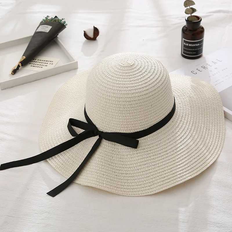 1Pcs Fashionable Summer Wide Brim Straw Hat Foldable Bow Design Beach Sun Hat for Women Korean Style Handmade Vacation Accessory H260317 - view 7