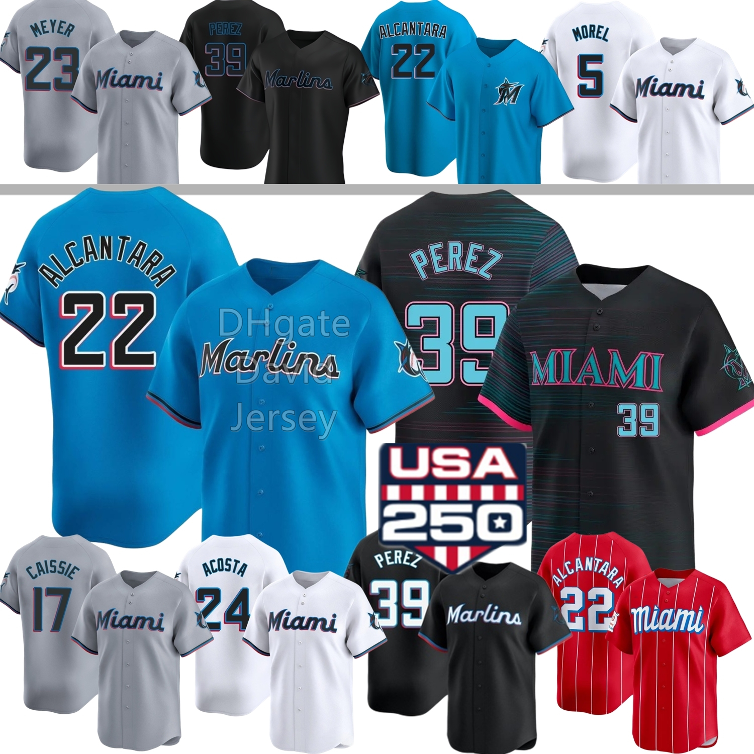 2026 Marlins Baseball Jersey Sandy Alcantara Eury Perez Owen Caissie Thomas White Christopher Morel Robby Snelling Jacob Berry Maximo Acosta Fairbanks Meyer