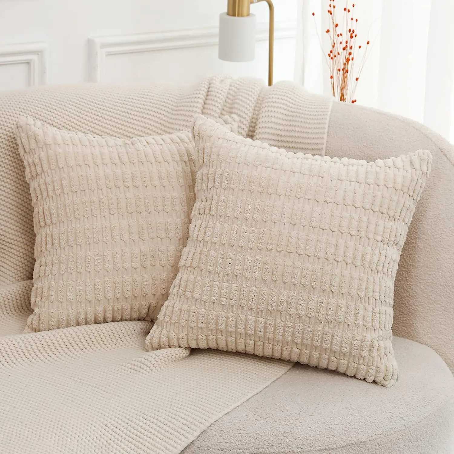 1pc Super Soft Striped Corduroy Pillow Covers Cushion Cases Pillowcases for Couch Sofa Bed Farmhouse D260317