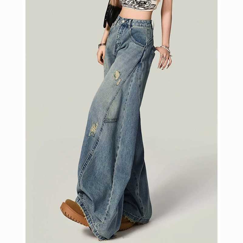 Hot Sale s Leisure Daily Jeans Women Ins Fashion High Waist Straight Leg Pants Female Chic Ripped Loose Denim Trousers M260317
