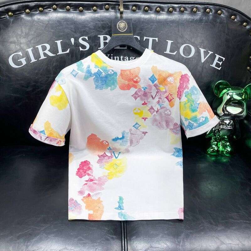 European Style Printed Fashion Round Neck Short-Sleeve T-Shirt For Men Trendy Brand Unique Design Summer New Model Men's Loose Fit Half-Sleeve Lu