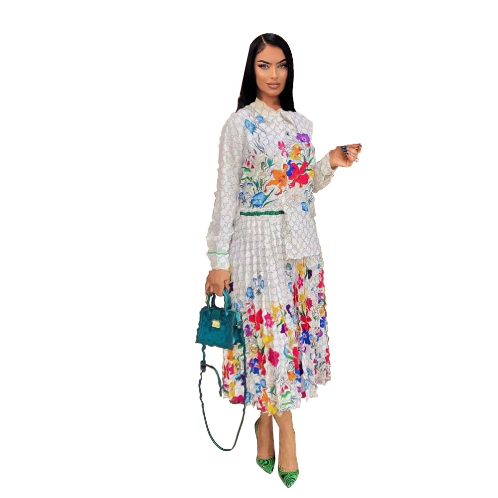 Women's Two Piece Pants Fashion Vintage Two Piece Set 2022 Summer Turn Down Collar Long Sleeves Blouse Lady Tops Shorts Women Vintage Printed Clo