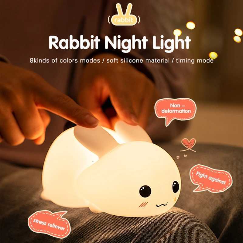 1pc Cute rabbit nightlight remote control dimmable rechargeable silicone rabbit light childrens baby toy gift touch sensor H260316