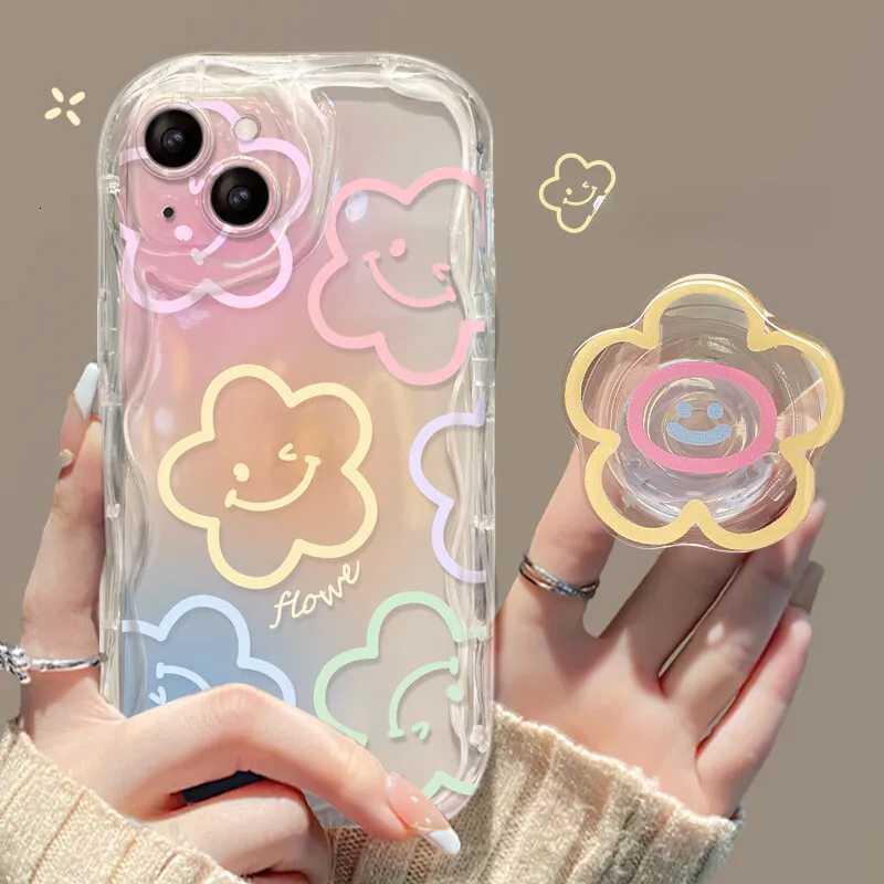 Floral Flower Bracket Case Cover for Galaxy S25 S24 FE S22 S23 tra Plus A56 A55 A35 A54 A15 A16 A17 5G Wavy Shell C260314