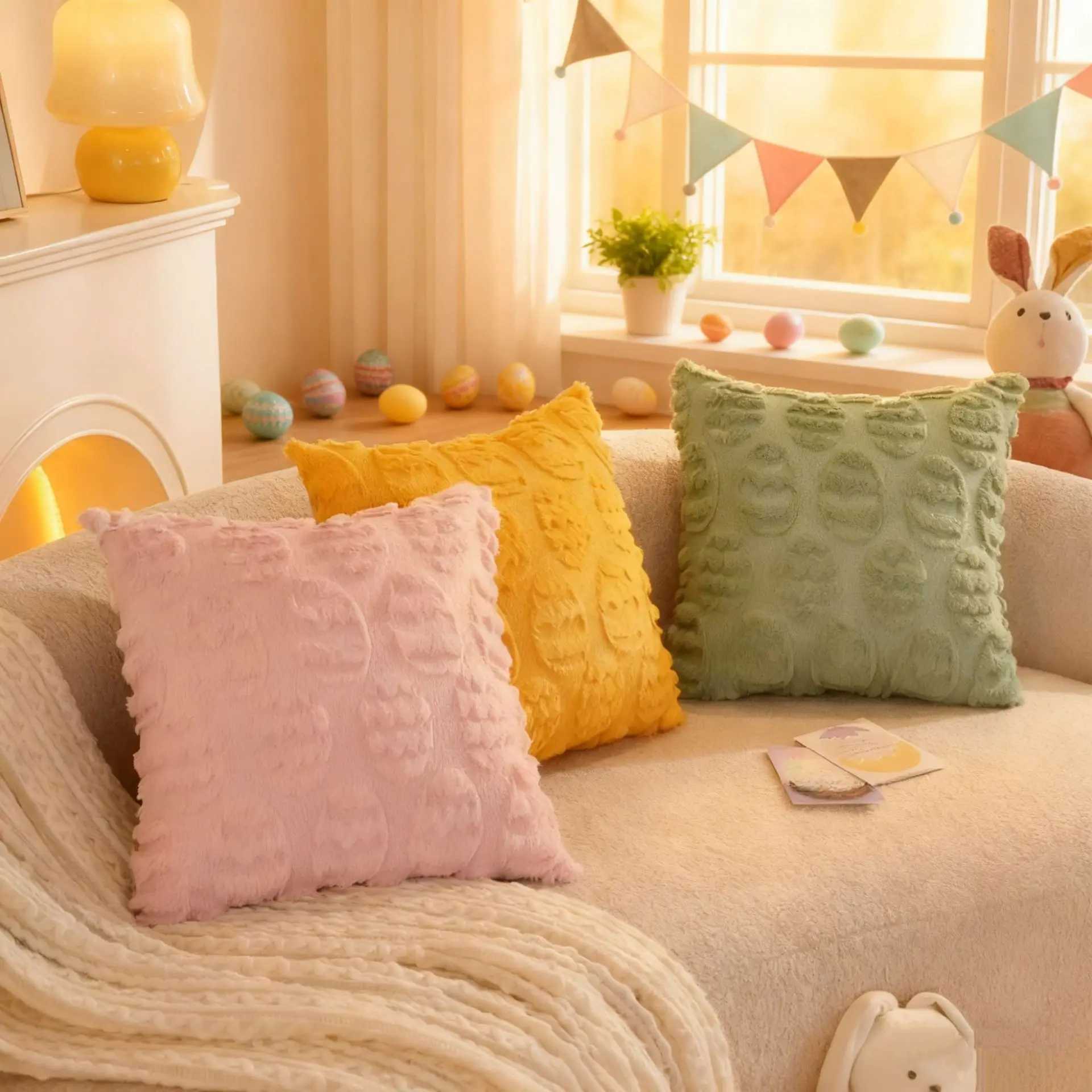 Decorative pillow cover Easter pillow cover Easter egg plush pattern bedside cushion Invisible Zipper D260317