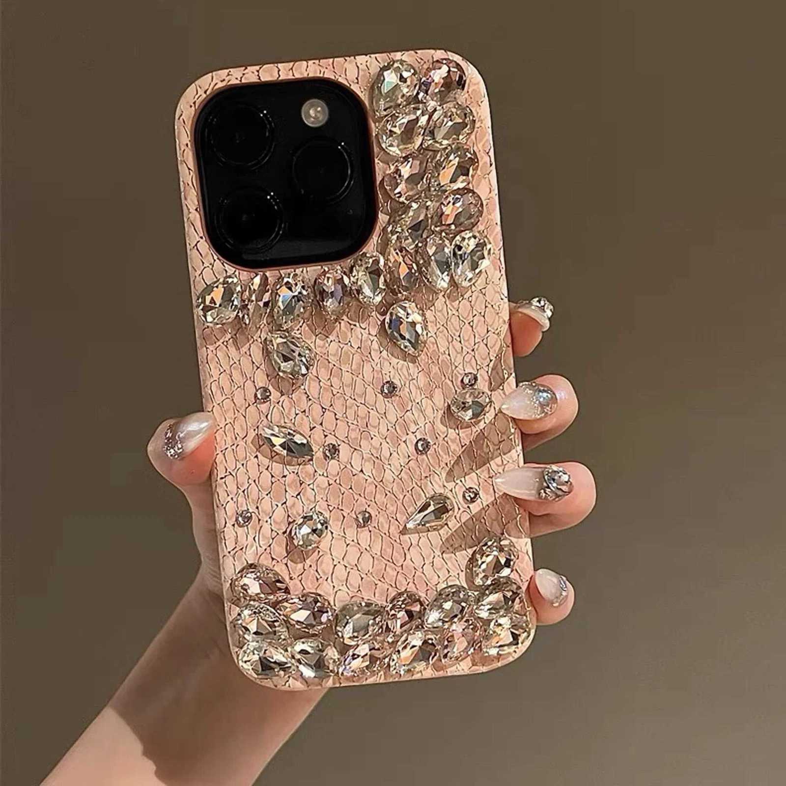 Snake-Print Skin Rhinestone Phone Case For iPhone 16 15 14 13 12 11 Pro Max Fall-Proof Luxury Girl Phone Case C260314