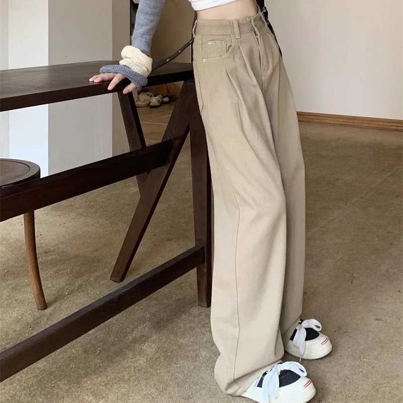 2024 Woman Fashion Y2k 2000s Jeans Female High Waist Long Pants s Light Blue Khaki Retro Blue White Aesthetic Denim Trousers M260317