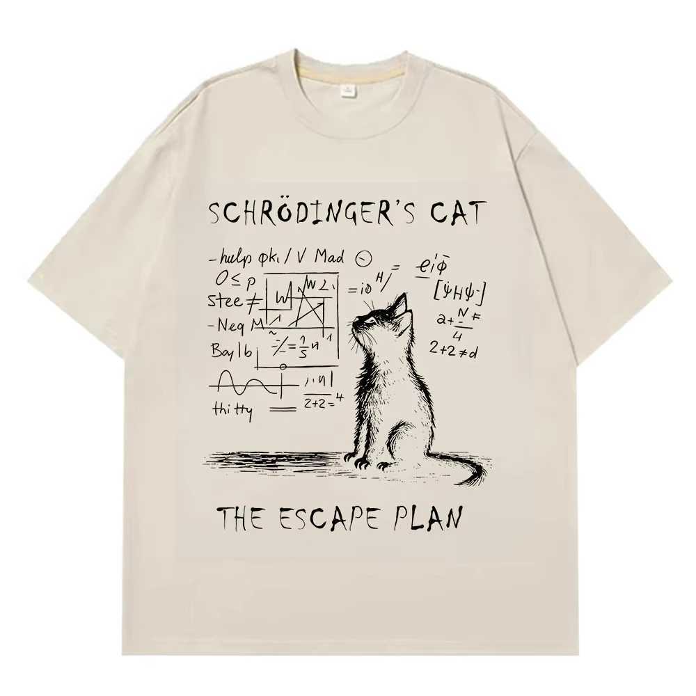 Schrodinger Cat Physics Quantum Mechanics Creative Print Summer Short-sleeved Cotton T Shirt Men Women Streetwear Loose T-shirts M260317