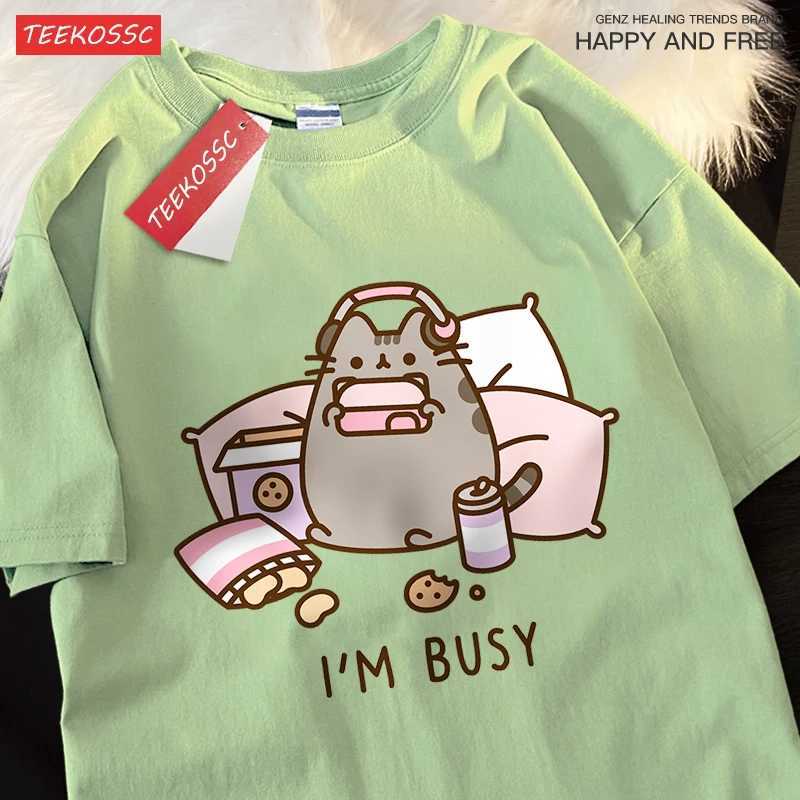 Sorry IM Busy Cat Playing Games WiTH Headphones Man T Shirt Brand CloTHing Loose T Shirts Cotton Shirt Tops Couple M260317