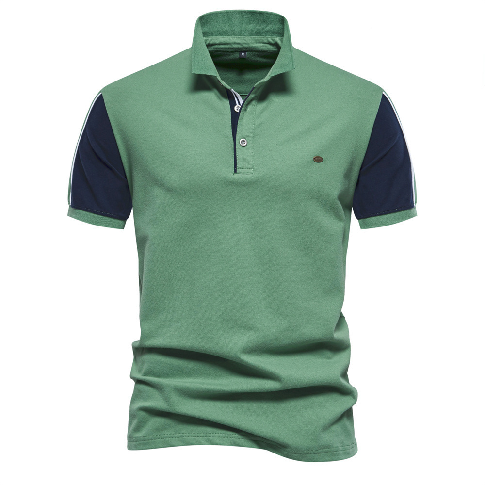 Spring Summer New Collared POLO Shirt Collar Hoodie Simple Fashion Polo Color Block Casual Men's Short Sleeve