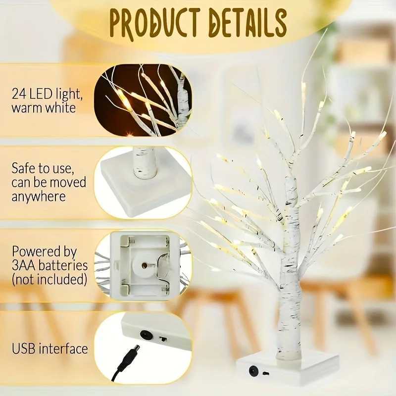 Natural Birch Branch Fairy Lights 10ft Warm White LED String Lights for Christmas Halloween Bedroom Wedding Decor H260316