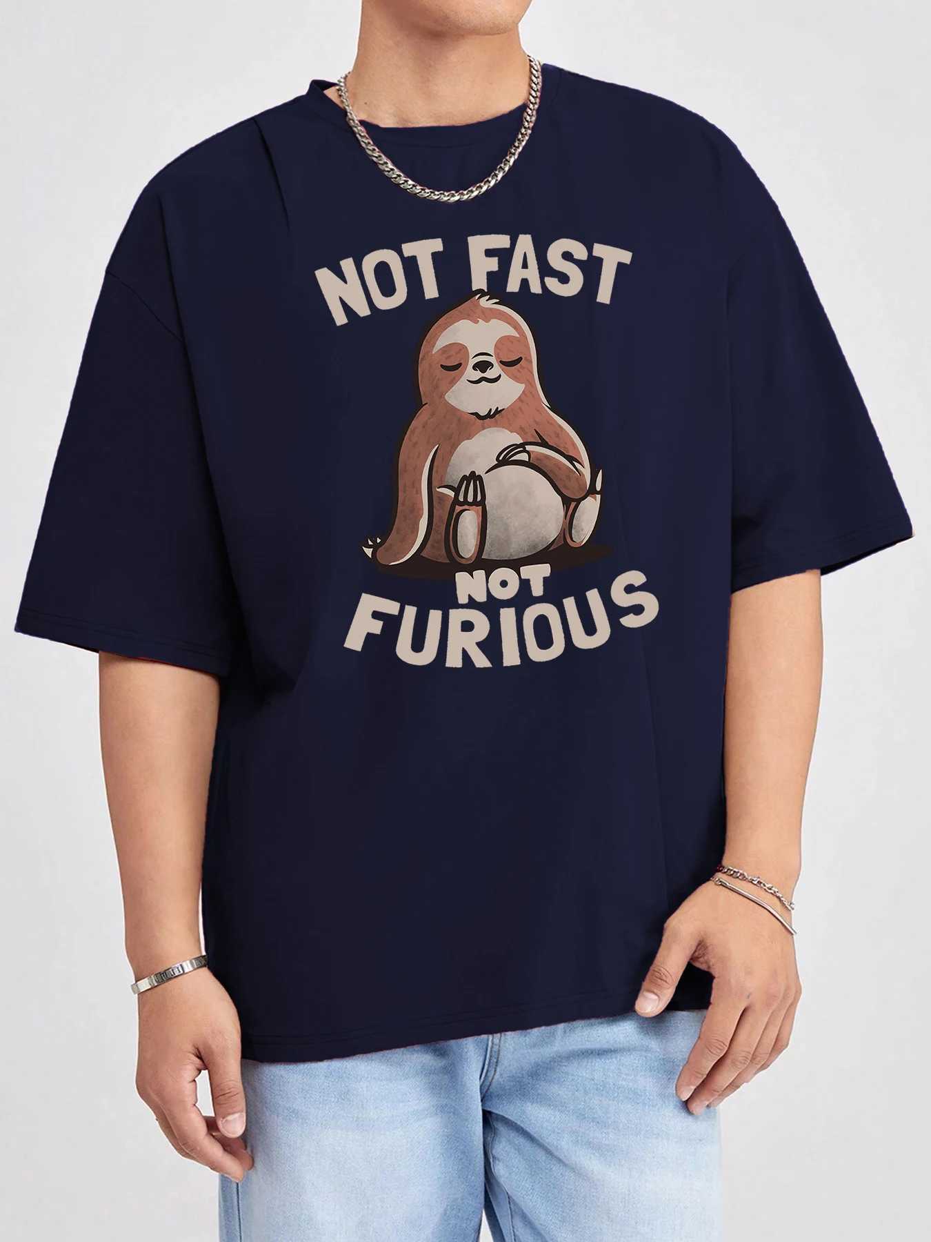 Not Fast Not Furious Sloth Print Man Short Sleeve Summer Casual T Shirt Cartoon Street Tops Cotton Breathable T-Shirts Comfy Tee M260317