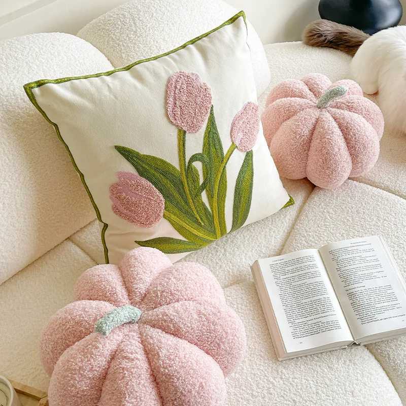 Ins Wind Tulip Pillow Living Room Sofa Pillow Bedhead Waist Pillow Pink Cute Pumpkin Home Cushion Atmosphere Decoration D260317