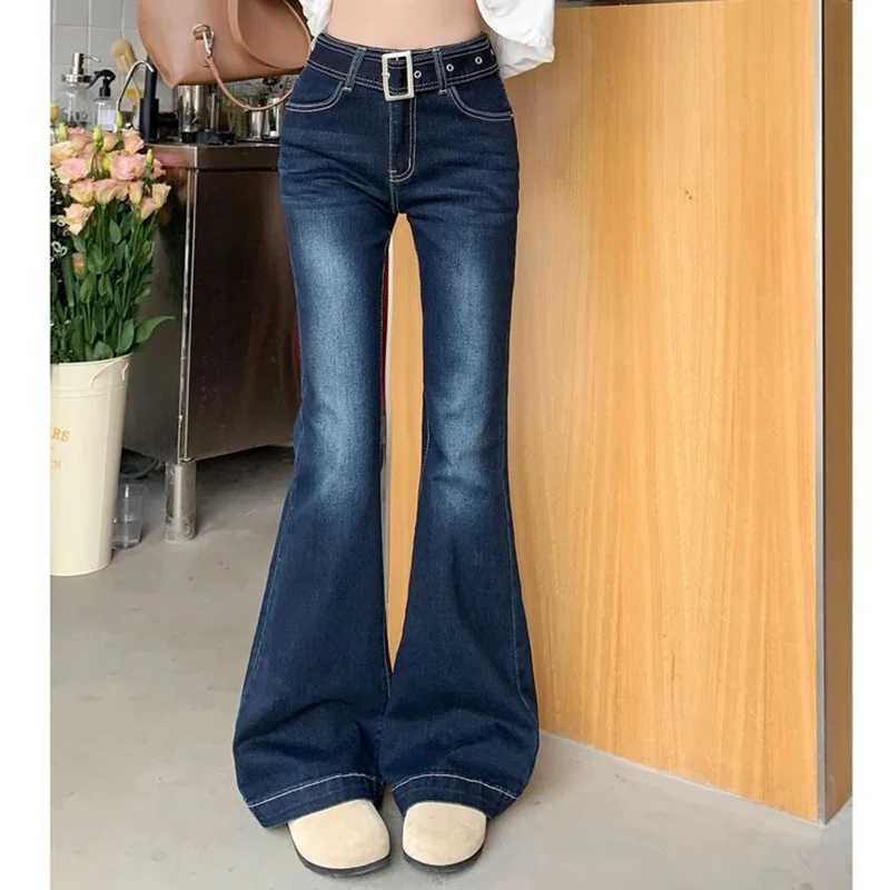 Vintage Fashion Lady Thin Flared Jeans s Korean Low Waist Casual Denim Trousers Women Korean Straight Leg Pants M260317