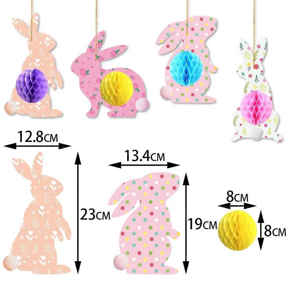 4pcs Easter Colorful Bunny Hanging Pendant Easter Rabbit shape Hanging Honeycomb Paper Ball Ornament Easter Spring party decor H260316