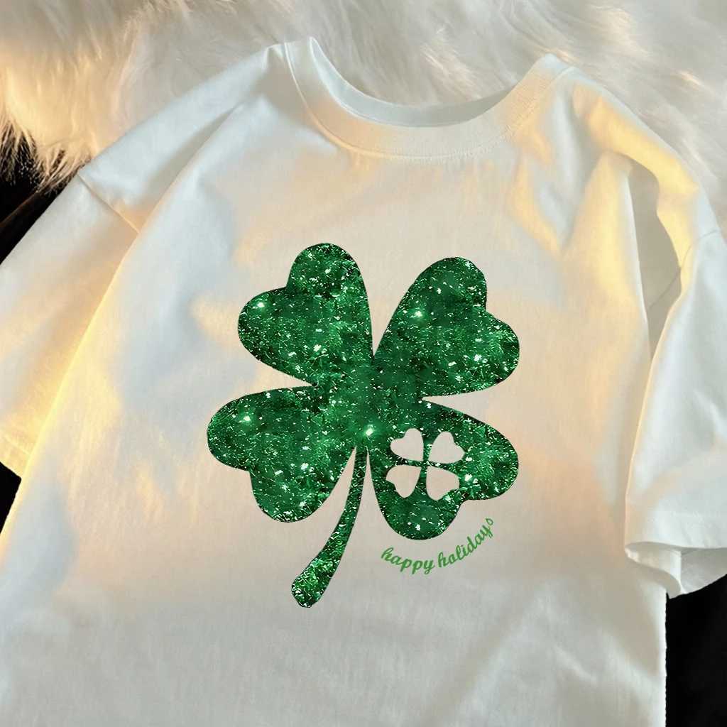 Glitter Clover Happy Holidays Prints Man TShirts Hip Hop Summer T-Shirt Casual Oversize Short Sleeve All-Match Cotton Sportswear M260317