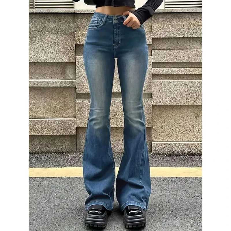 Woman High Waist Y2k Clothes Flare Jeans Female Fashion Harajuku Bell Bottom Pants s Designer Gray Black Blue Denim Trousers M260317