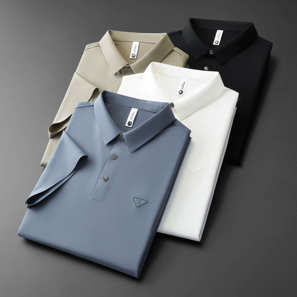 Seamless Adhesive Short Sleeve Shirt For Men Casual Summer Thin Non-Iron Stretch Men's T-Shirt High-End Feel