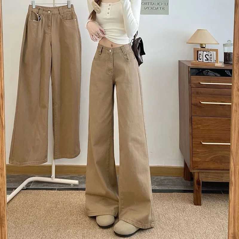 Female Classic Khaki Wide Leg Jeans s Retro Low Waist Solid Casual Denim Trousers Women Fashion Comfortable Baggy Pants M260317
