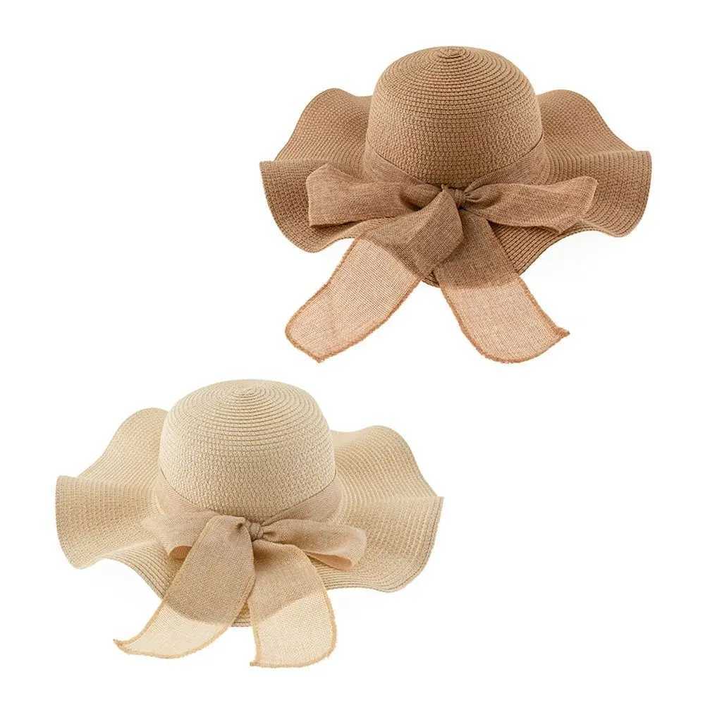 Fashion UV Protection Beach Hat Wide Brim Bow Ribbons Travel Straw Hat Portable Foldable Sun Visor Cap H260317 - view 3