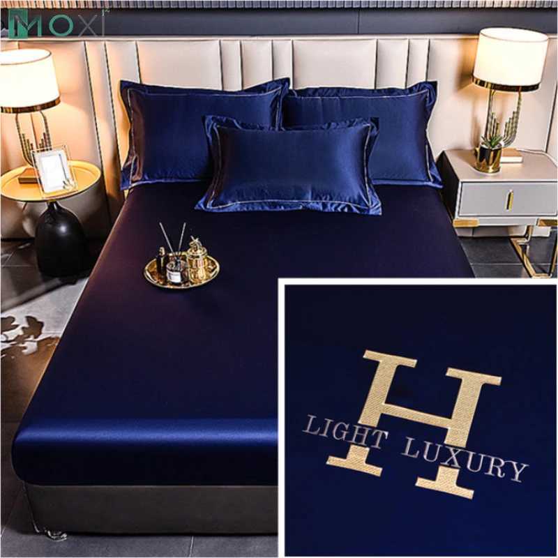Luxury Ice Silk Fabrics Elastic Fitted Sheet Summer Solid Bedding Mattress Protector Cover Queen King Size Bed Sheet Set 4 Sizes D260317
