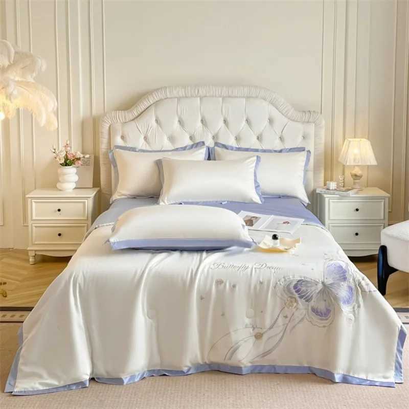 Embroidery Washed Silk Summer Quilt Four-piece Dormitory Xia Liang Quilt Three-piece Sheet Set - Butterfly D260317