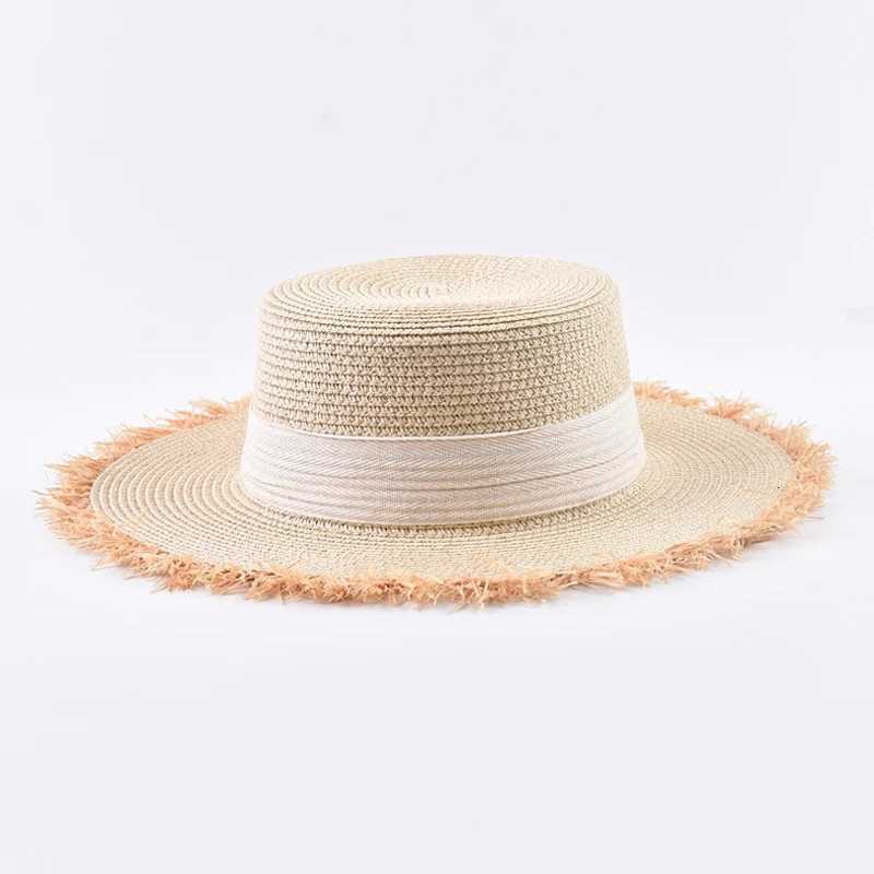 Summer Flat Top Straw Hat For Women Elegant Bow Tie Beach Sun Protection Hat H260317 - view 4