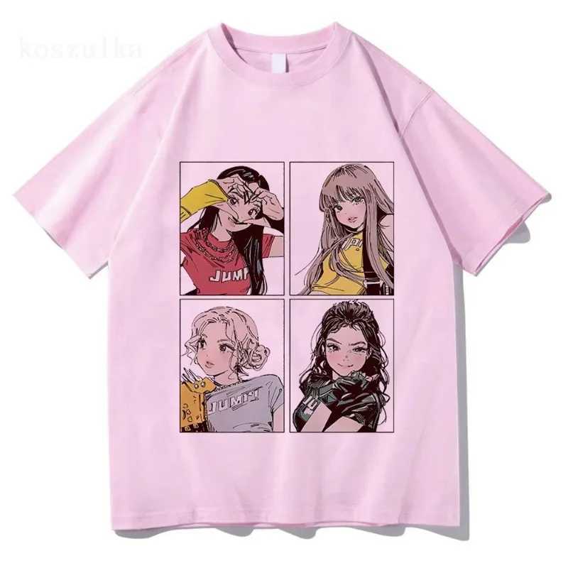 2025 Kpop BP Jump Tshirts Pink Girls Band Clothing Adorable Anime Graphic T Shirts Summer Cotton Comfortable Tops M260317