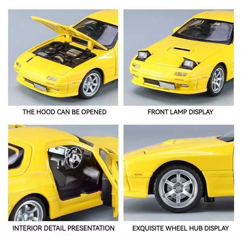 INITIAL D 132 Mazda RX7 RX-7 FC Miniatures Alloy Metal Diecast Car Model Toy Sound Light Vehicle Toys For Boy Children Gifts D260317