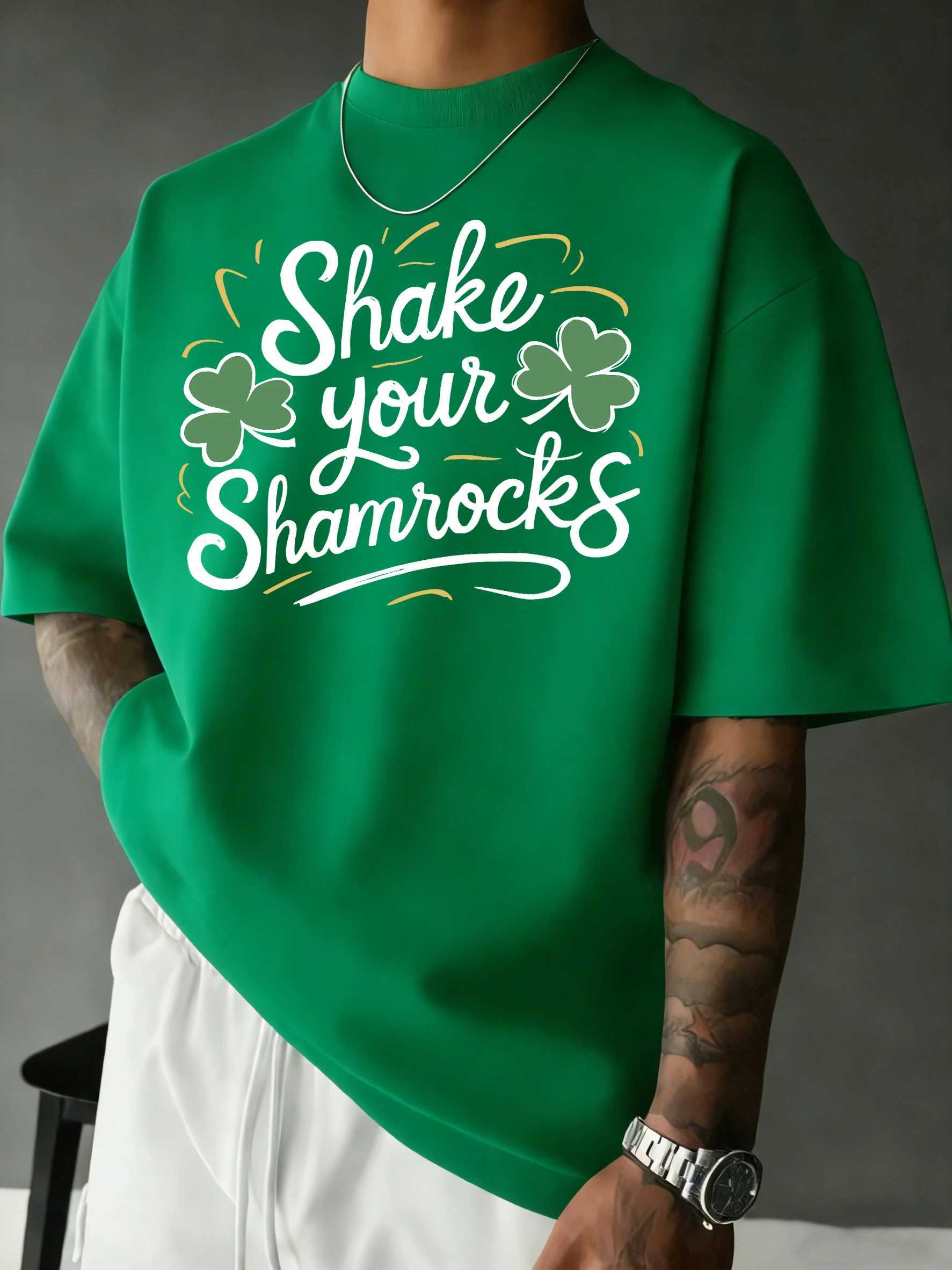 Shake Your Shamrocks Pattern Man Soft Sport T-Shirt Summer O-Neck Short Sleeve Hip Hop Loose Top Cotton Comfortable Clothes M260317