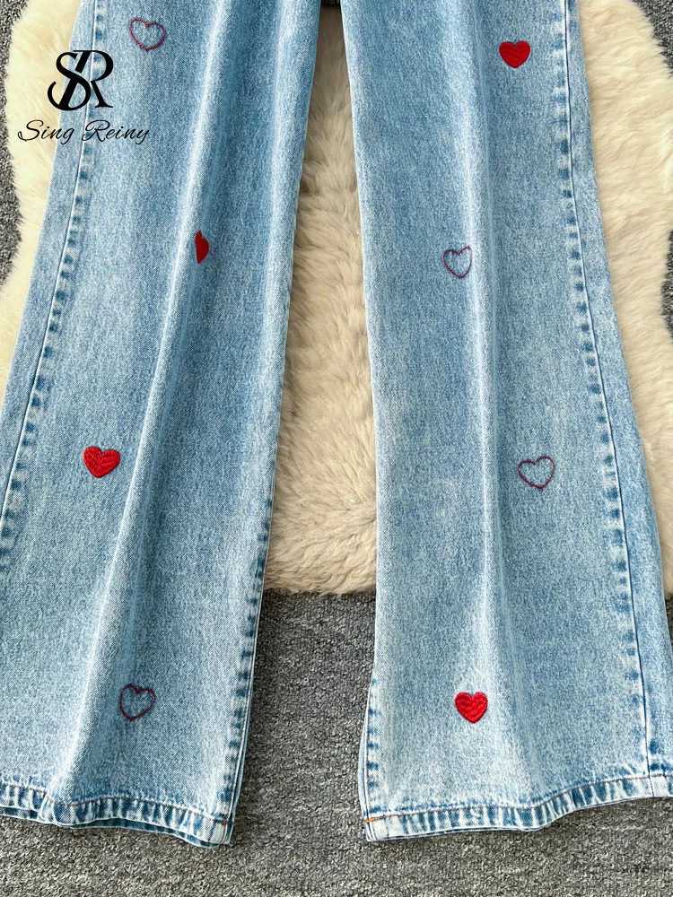 SINGREINY Heart Embroidery Hotsweet Jeans Women Denim Loose Original Design Trendy Street Y2K Spicy Girl Slim Straight Leg PantsT260317