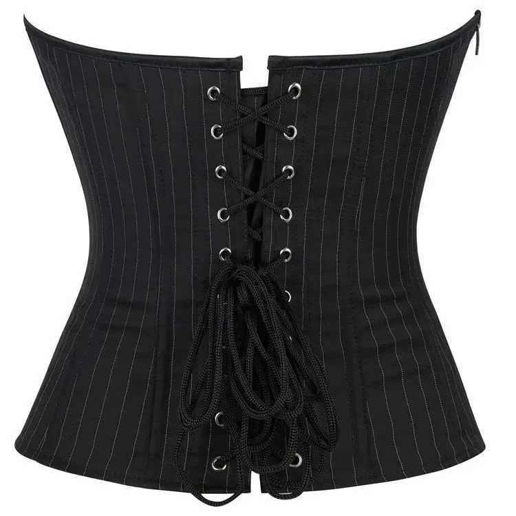 Black Striped Zipper Overbust Corset and Bustier Shapewear Top for Women Office Lady Corselet H260316