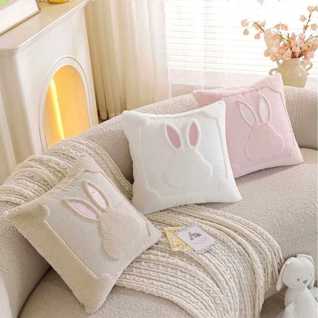 Easter Bunny Jacquard Throw Pillow 18x18 Inch 1 PcDecorative Cushion Washable Invisible Zipper Skin-friendly for Sofa Couch Bed D260317