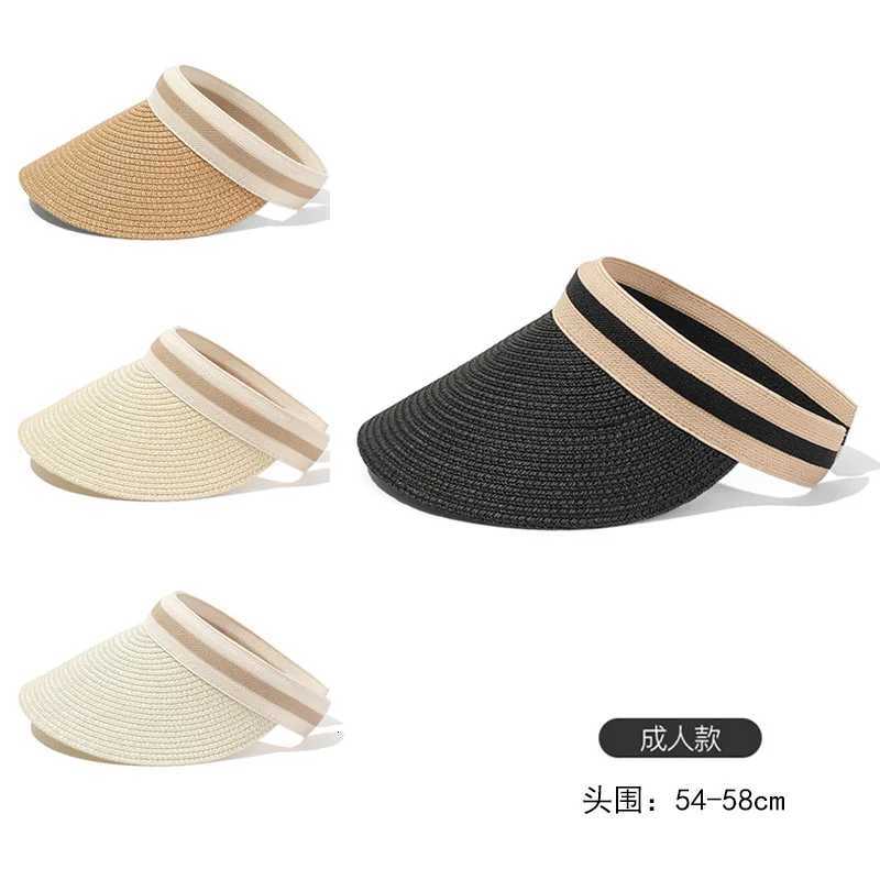 Y2K Womens Visor Beach Hat Packable Straw Caps Summer Empty Top Hats with Decoration Pearl Beach Outdoor H260317 - view 3