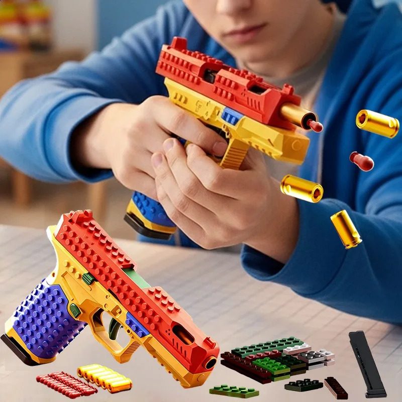 SIG17 Building Blocks Toy Gun Auto Firing Eject Shell Blowback Soft Bullet Pistol Outdoor War Game for Boys Adults Gift 260317