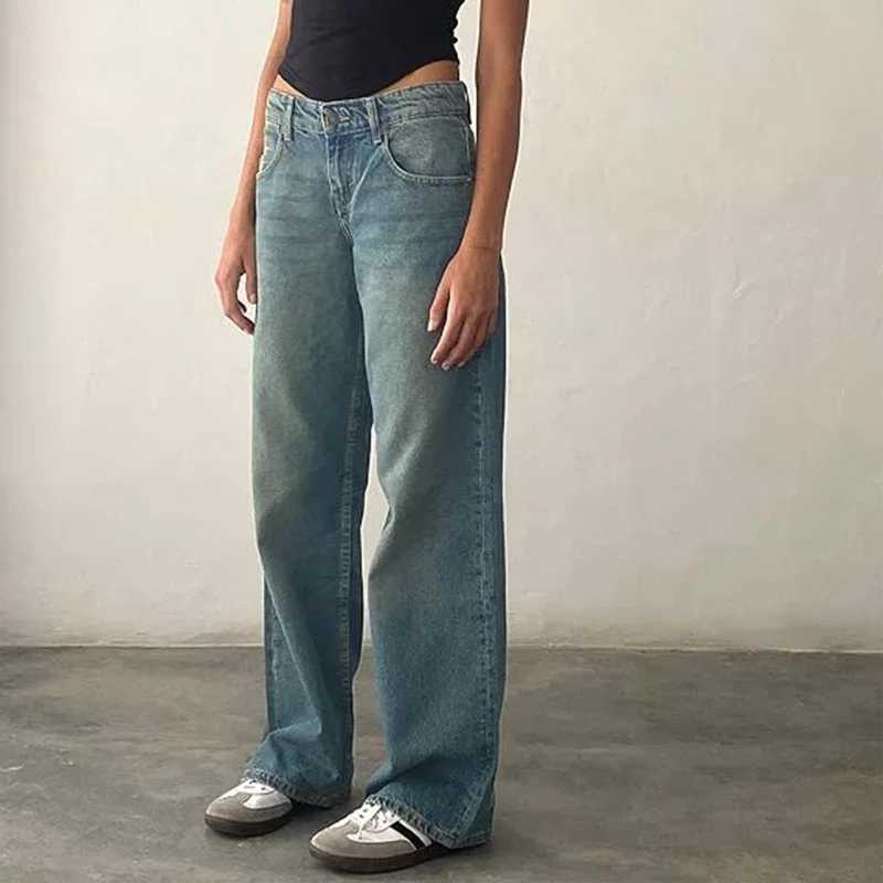 Woman Loose High Waist Straight Leg Jeans Female Wide Leg Street Denim Pants s Classic Retro Blue Casual Denim Trousers M260317