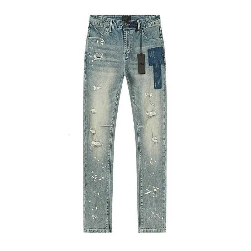 RTA Brand Mens Slim Fit Paint Graffiti Damaged Destroyed Hole Skinny Denim long Trouser Jeans Pants StreetwearT260316