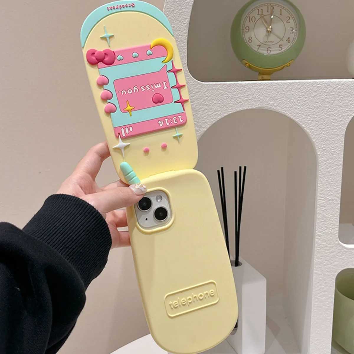 Cute 3D Bow Retro Flip Phone Mirrow Case For iPhone 16 15 14 Pro Max 13 12 11 Fl Coverage Soft Silicone or Back Co C260314