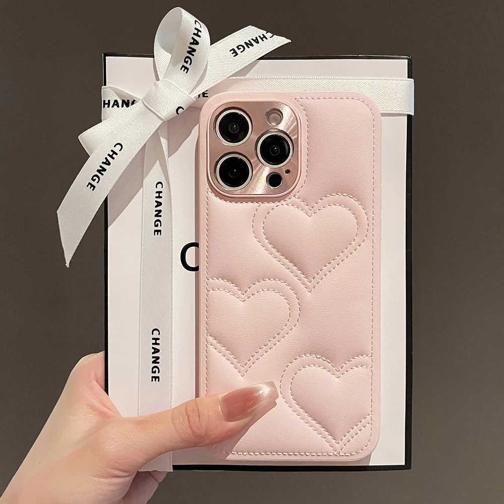 Luxury Electroplated Leather Phone Case For iPhone 17 16 15 14 Pro Max 16E Air Cartoon Love Soft Protective Phone Cover C260314