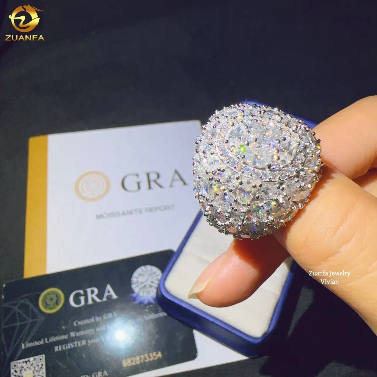 Fashion Sterling Silver 925 Iced Out Fashion Custom Hip Hop Mens D Color VVS Moissanite Diamond Luxury Ring for Men