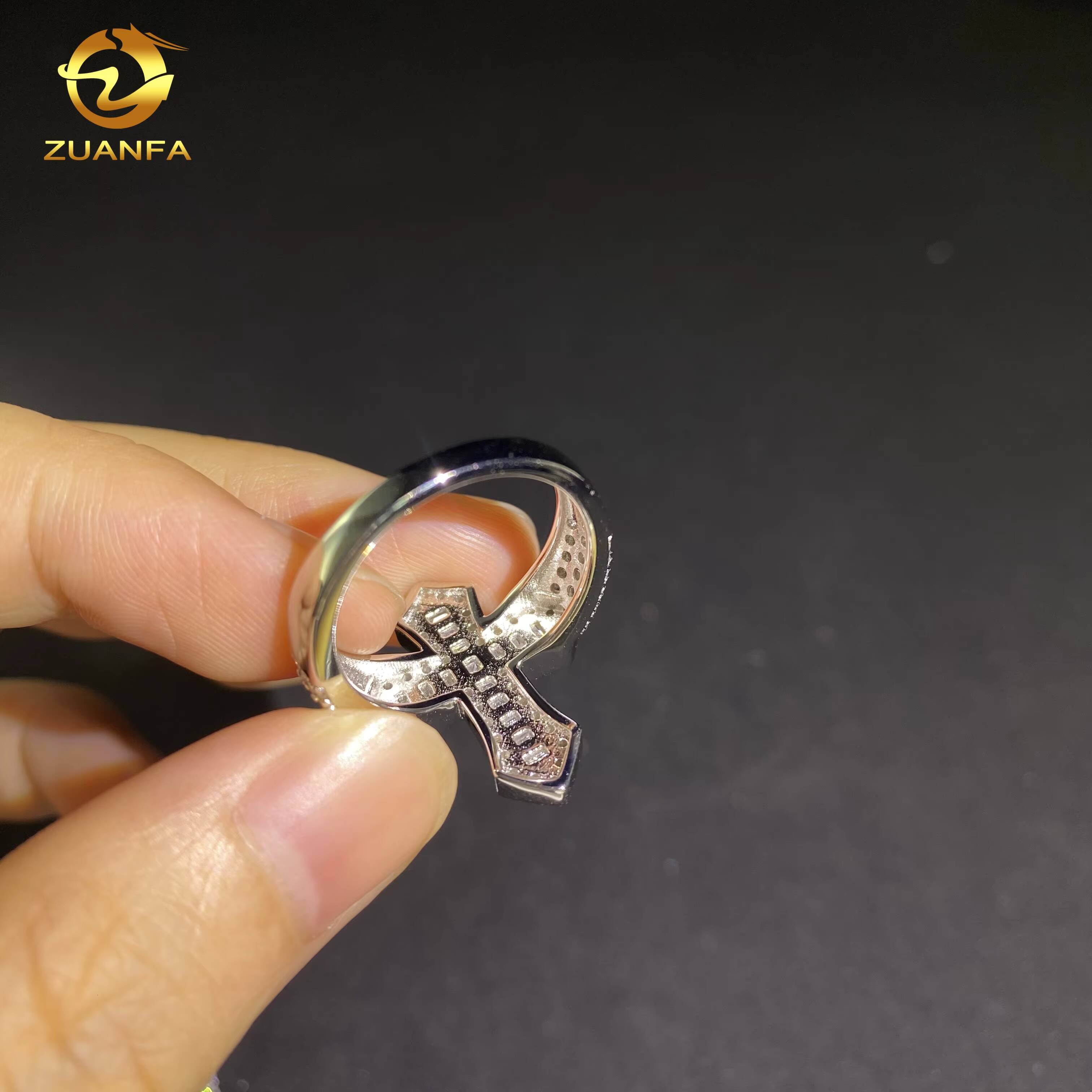 925 Silver Fine Jewelry Iced Out Diamond Ring Custom Hip Hop VVS D Moissanite Baguette Diamond Cross Rings GRA Certificate